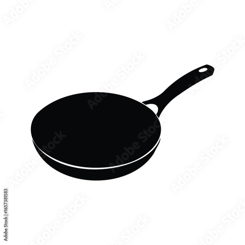 Stylized black and white image of a classic frying pan with handle silhouette vector illustration