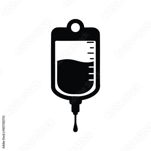Blood bag illustration in simple black and white vector graphic image, blood bag silhouette vector illustration