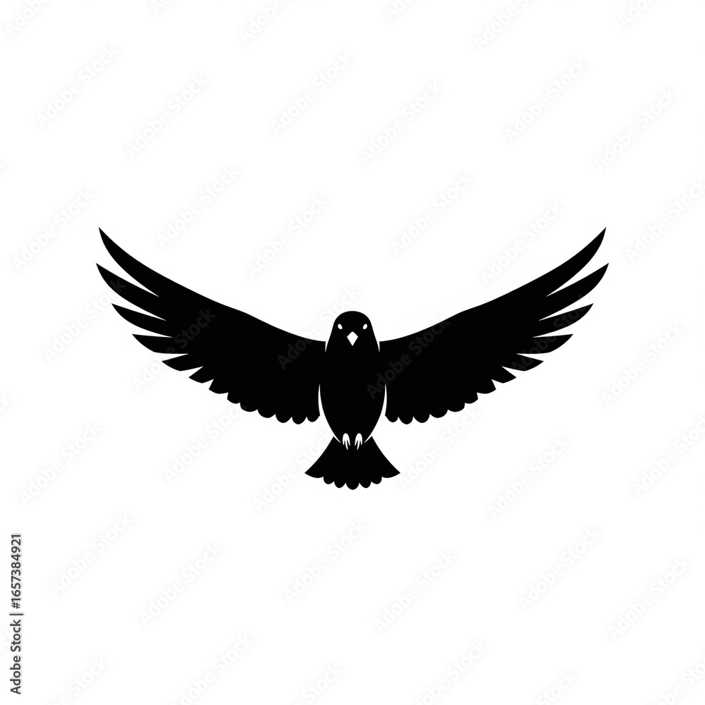 Fototapeta premium Black flying bird silhouette icon, minimalist vector design, clean bold wings for logos and branding.