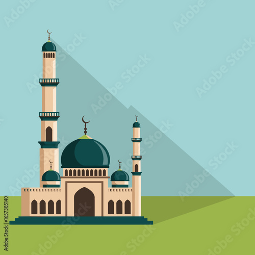 Mosque with Minarets and Crescent