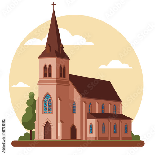 Christian Church with Stained Glass
