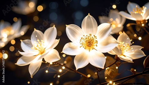 Enchanting luminescence: ethereal blossoms bathed in the golden glow of twilight ambience