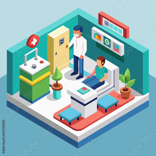 Doctor and patient in a medical examination room with diagnostic equipment
