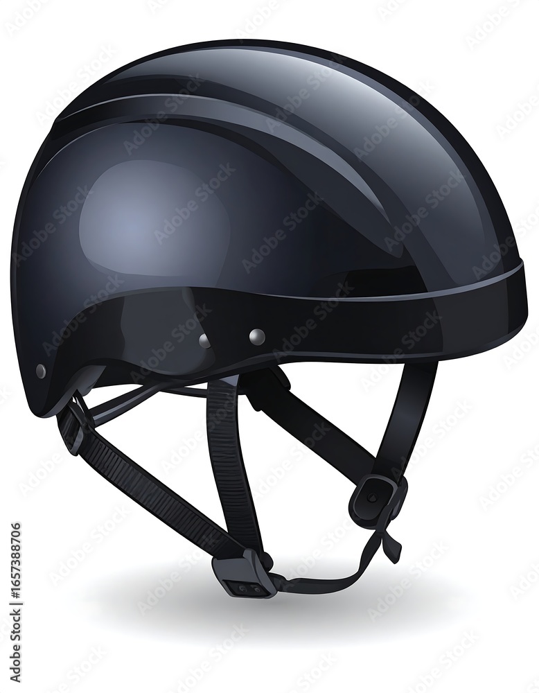 Fototapeta premium Sleek, black helmet with chin strap and smooth, glossy finish