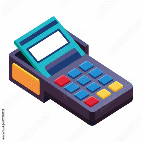 Credit card terminal with card inserted for payment