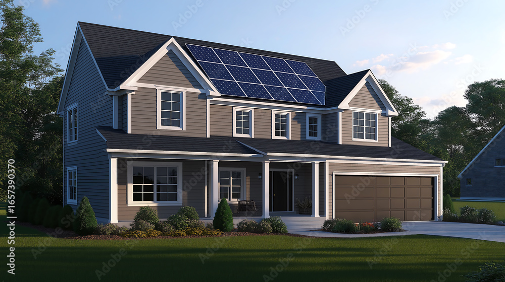 Modern house with solar panels energy efficient home sustainable living Modern house with solar panels energy efficient home sustainable living
