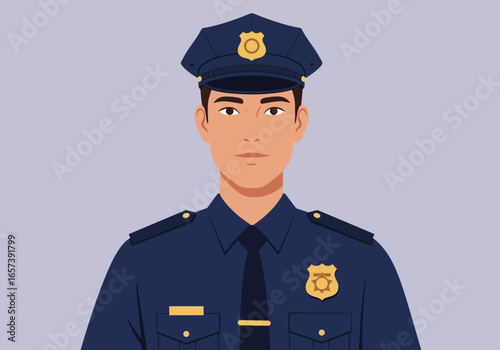 A Young Male Police Officer in Uniform, Portraying Authority and Service with a Professional Demeanor and a Badge Symbolizing Justice