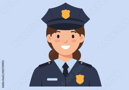 Female Police Officer Portrait, Professional Law Enforcement Officer in Uniform, Public Safety and Security Symbol
