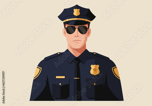 Illustration of a Law Enforcement Officer in Uniform A Professional Portrait Depicting a Police Officer in Full Attire, Ideal for Legal and Safety Concepts.