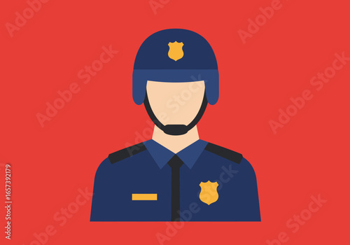 A flat design vector icon of a policeman in full tactical riot gear. This law enforcement officer illustration represents security and authority.