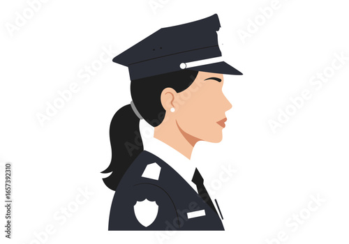 Empowering depiction of a female law enforcement officer in uniform, representing strength, dedication, and service within the public safety sector.