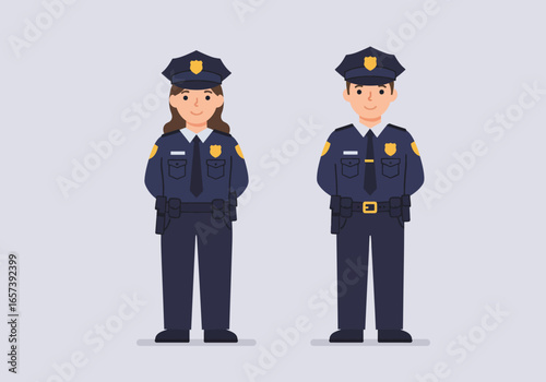 Two Cartoon Police Officers in Uniforms Law Enforcement, Security, Public Safety, and Community Service Illustrations