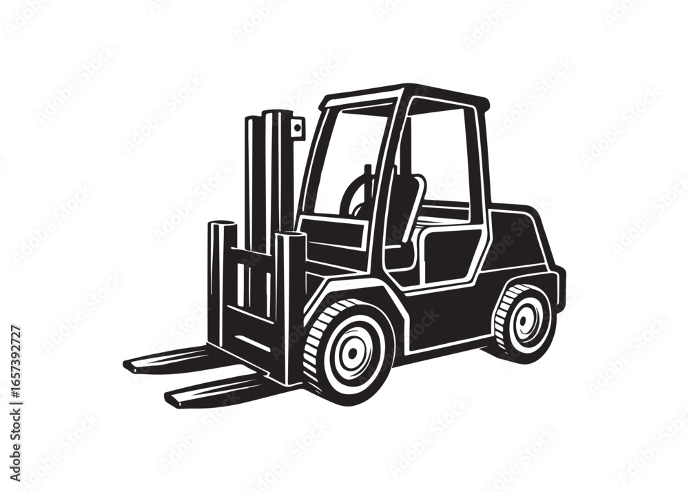 Naklejka premium Forklift Truck Silhouette Industrial Warehouse Vehicle Vector.