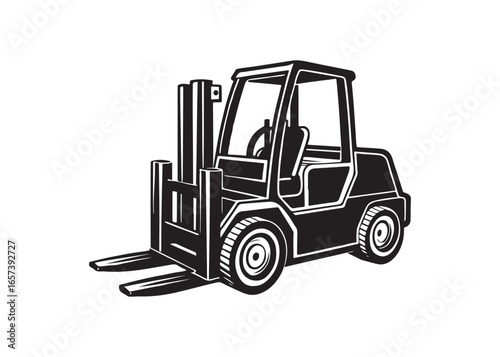 Forklift Truck Silhouette Industrial Warehouse Vehicle Vector.