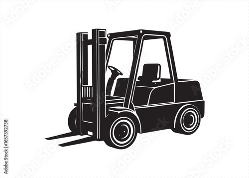 Forklift Silhouette Icon Black Heavy Vehicle Illustration.