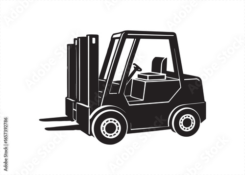Forklift Silhouette Icon Black Heavy Vehicle Illustration.