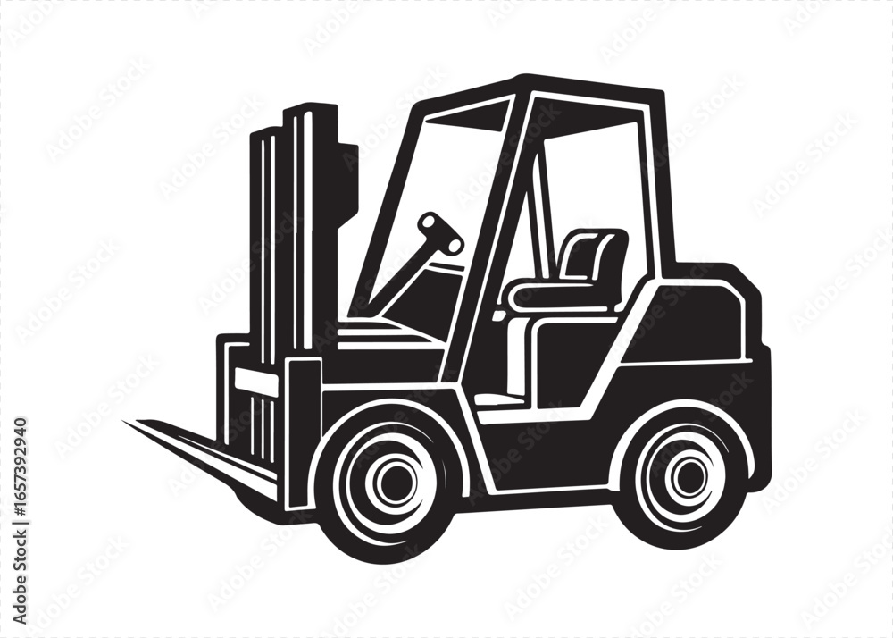 Naklejka premium Warehouse Forklift Truck Vector Silhouette Black Icon Illustration.