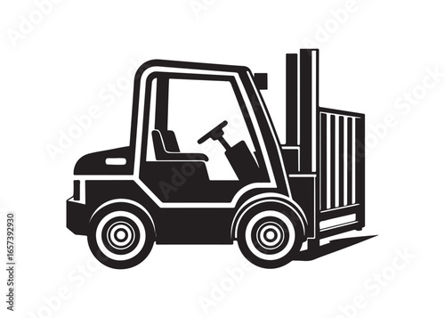 Warehouse Forklift Truck Vector Silhouette Black Icon Illustration.