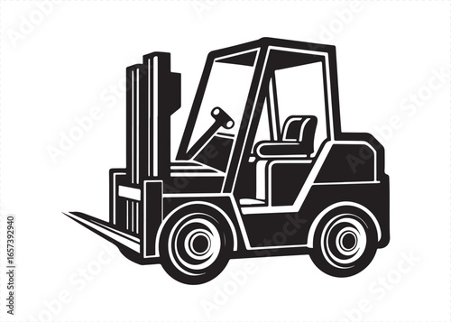 Warehouse Forklift Truck Vector Silhouette Black Icon Illustration.