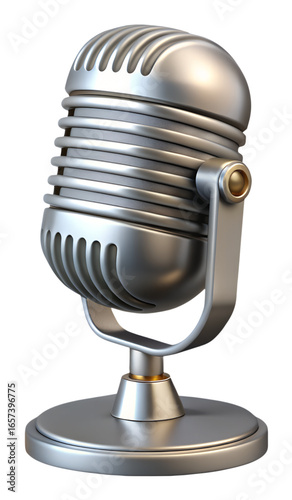 Vintage Silver Microphone 3D Render Retro Radio Design