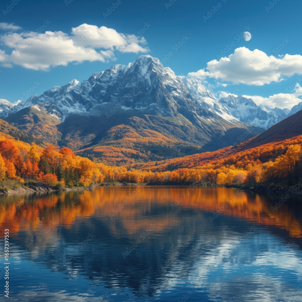 Fototapeta premium Serene Autumn Mountain Lake Landscape