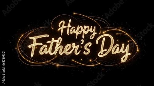 Sparkling Happy Father's Day Greetings with Golden Calligraphy and Particle Trails for Celebration