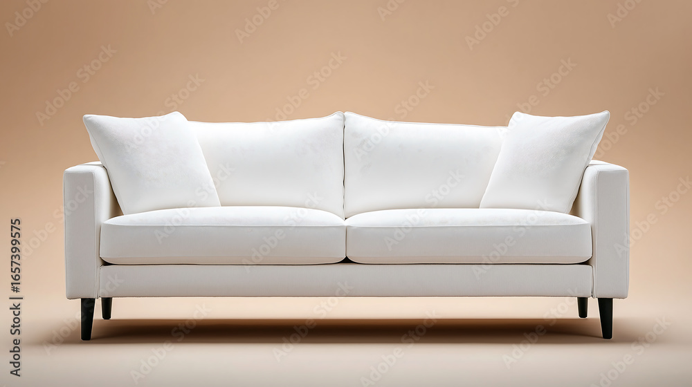 Naklejka premium Shop stylish white sofa couch with pillows for living room furniture