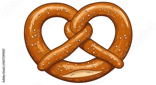 Cartoon Pretzel Delight: Golden Brown, Salt Sprinkled, Isolated Treat