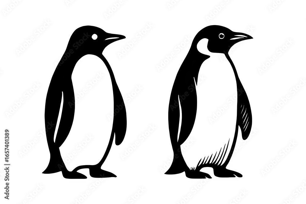 Fototapeta premium Black and White Penguin Silhouette PNG Transparent Background, Minimalist Antarctic Bird Icon for Logo and Decoration
