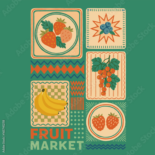 Tropical sweetness artwork. Fruit market t shirt artwork. Fruit stall.   Fruit club print design. Eat more fruit.