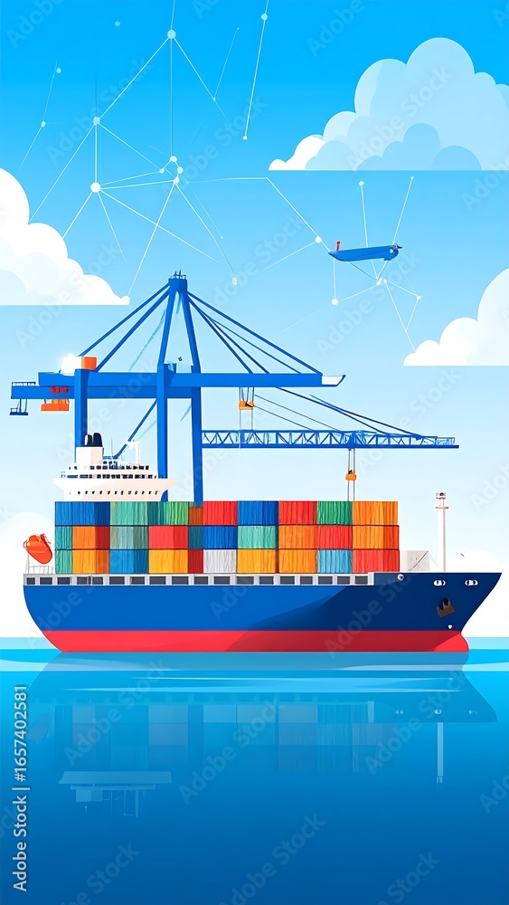 Obraz premium Cargo Ship at Sea, Container Loading, Port