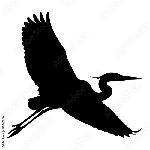 silhouette of a flying bird Great Blue Heron Silhouette in Flight Vector Art
