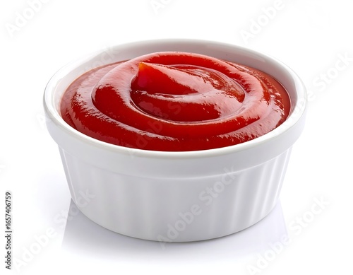 Wallpaper Mural Small white bowl filled with red, swirling ketchup against a white background Torontodigital.ca
