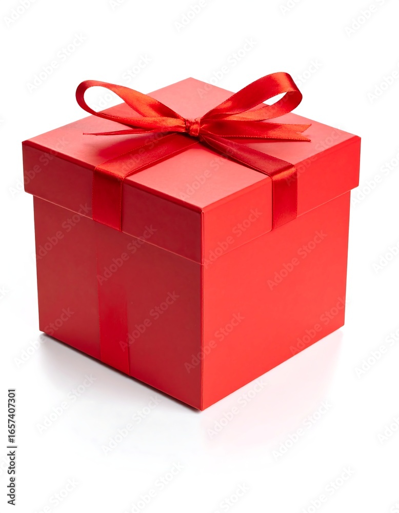 Obraz premium Square red gift box with a large satin bow