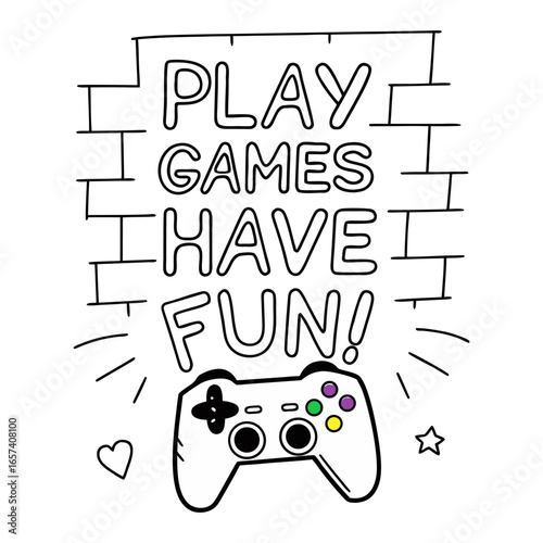 Play Games have fun neon sign with game pad, bright signboard, light banner. Game logo neon, emblem playing computer game on laptop at night Game controller in neon Playing Multiplayer Games.