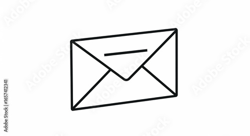 Simple Black Outline Drawing of an Envelope on Isolated transparent background. Mail and Communication Symbol.