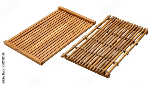 Two rectangular bamboo trays