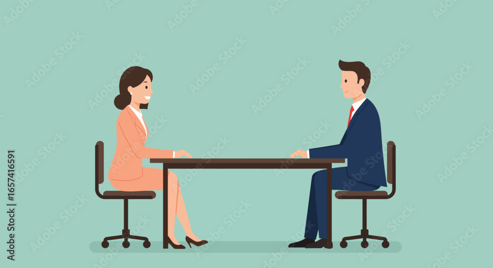 Fototapeta premium Business Meeting: Man and Woman at Table.