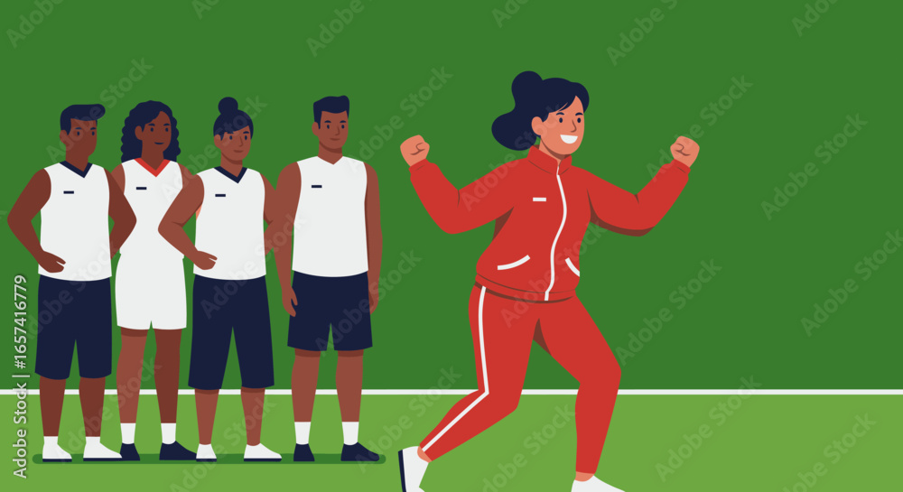 Fototapeta premium Excited Coach Celebrating Victory with Team Members.