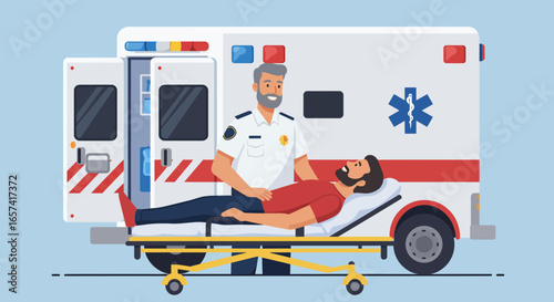Paramedic and Patient in Ambulance Medical Emergency.