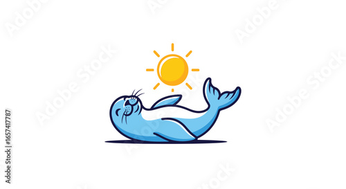 happy seal basking in sunshine perfect logo for relaxation travel or coastal businesses seeking a playful and approachable brand identity