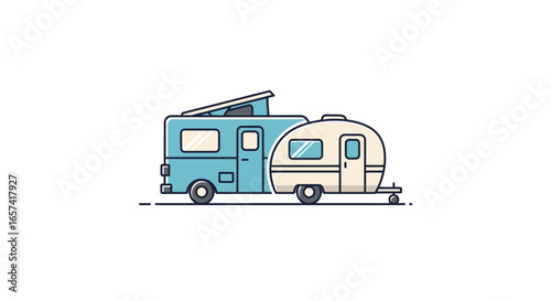 adventure awaits stylish camper van and trailer icon for travel tourism and rv lifestyle websites and blogs