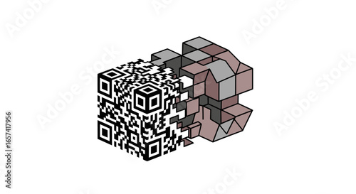 modern qr code logo design transforming data into d geometric puzzle ideal for tech innovation and data security companies