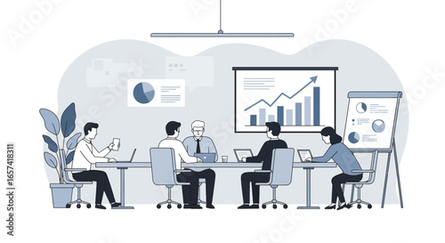 Business Team Meeting Around Table with Charts.