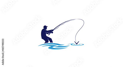 dynamic fishing logo a striking silhouette of an angler casting ideal for fishing charters outdoors businesses and sporting goods companies