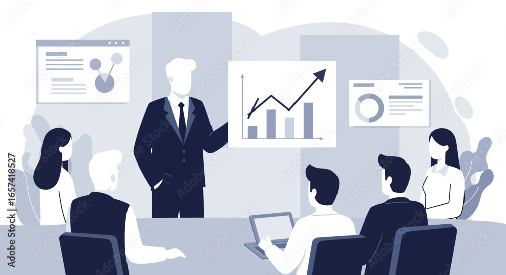 Fototapeta premium Business Presentation with Graph and Team Members.