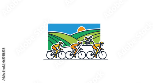 cyclists in rolling hills a vibrant logo for cycling clubs tours or sustainable lifestyle brands