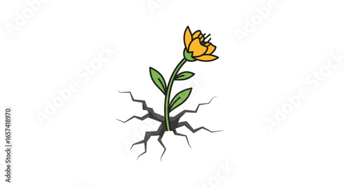 resilient growth flower blooming through cracked earth inspiring logo for startups renewal and overcoming adversity
