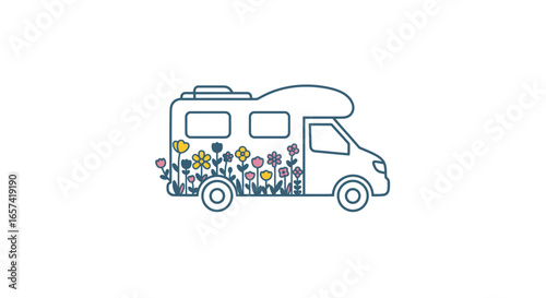 floral campervan logo perfect for travel adventure and naturebased businesses seeking a charming and whimsical brand identity