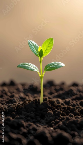 Closeup detail of germ bud growing from soil, emphasizing organic environment, sunlight, greenery, and life cycle